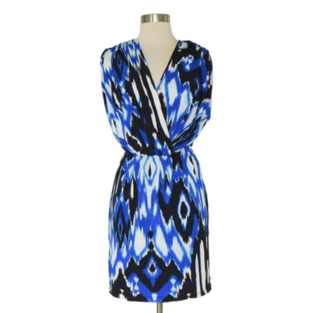 Boston Proper Blue Print Layered Surplice Dress